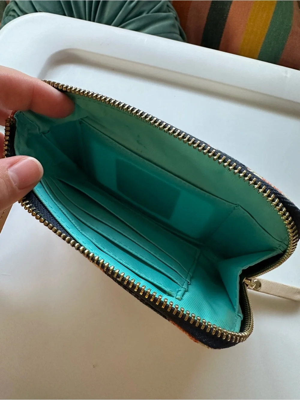 Spartina 449 Black, Teal and Tan Floral Canvas Wristlet